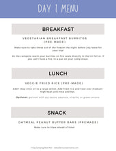 Load image into Gallery viewer, 7 Day Family Camping Meal Plan